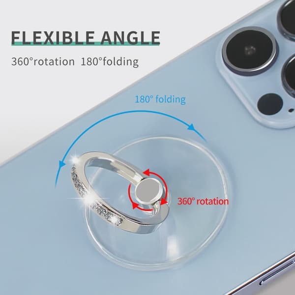 Diamant Transparent 360° Roterende Telefonringholder Universal Greb til iPhone iPad Tablet Pink