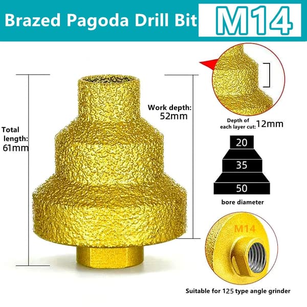 Loddet pagodebor M10 M14 Loddet diamanttårnbor Flise Sten Klippe Pladebor Oprivning M10-20-35-50