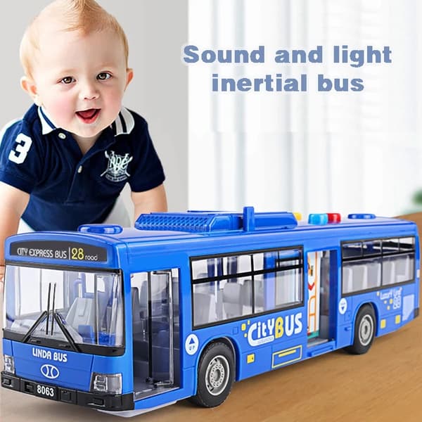 Högkvalitativ simulerad stor bussmodell med belysning och musik Fallsäker tröghets- och dragbilsmodell för barn, leksakspresent Red