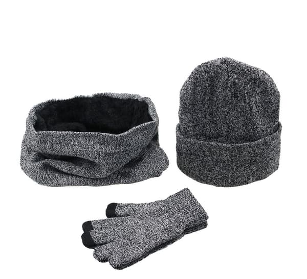 Vinterstickad mössa Scarfhandskar för män och kvinnor - plus sammetsmössa, halsduk och vantar Red Brown Size One Size