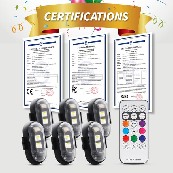 RGB LED-fly Strobelys Motorcykellys LED-blitzposition Trådløst lys Fly Helikopter Advarselslys 6pcs