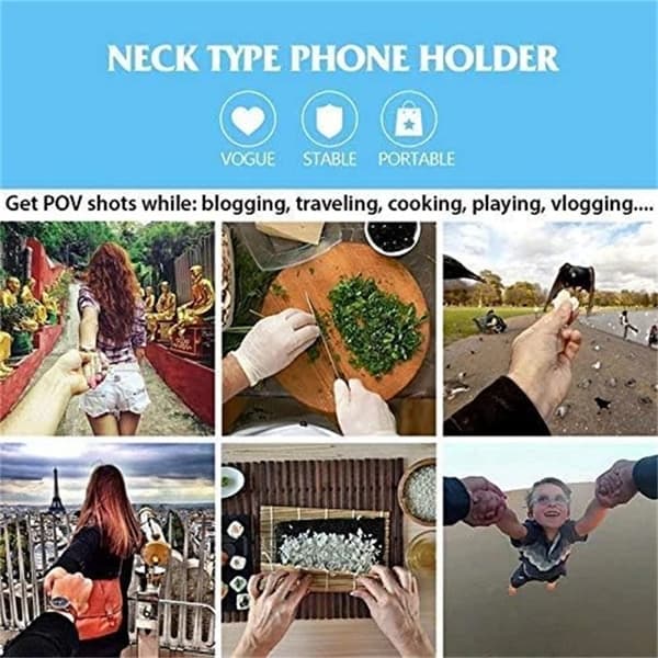 Håndfri Bærbar Halsholder Telefonstativ Universal Mount til iPhone 15 Pro Max Samsung GoPro Black