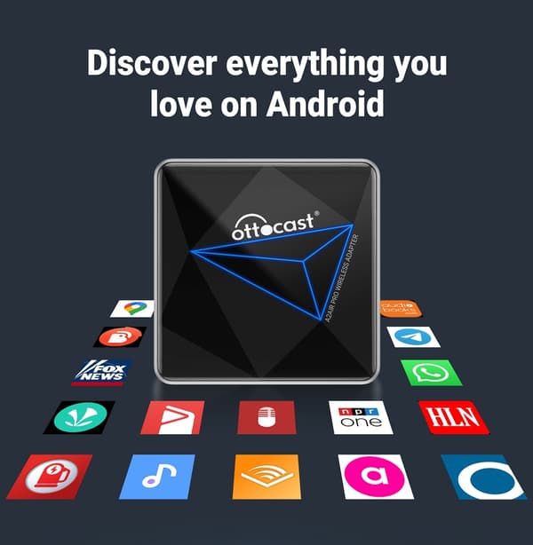 Ottocast A2Air Pro langaton Android Auto -sovitin, Spotify Waze Multimedia, tehdasasenteiseen Adnroid Auto -autoon A2Air Pro