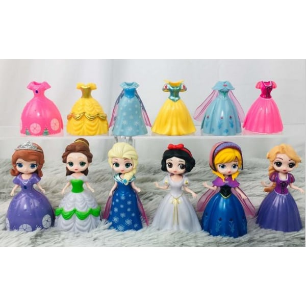 6 Pack Disney Princess med 12 udskiftelige tøj