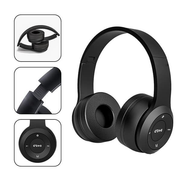 Hopfällbara Bluetooth-hörlurar trådlösa overhead-hörlurar med mikrofonvolymkontroll för iPhone och Android-spelheadset Red