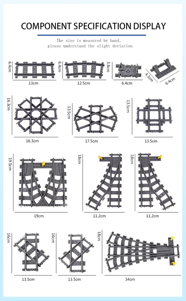 MOC City Train Rail Crossing Tracks Set Stud Gap Triple Switch Tegelstenar Byggstenar Tekniska Enlighten Leksaker för barn Soft 10pcs