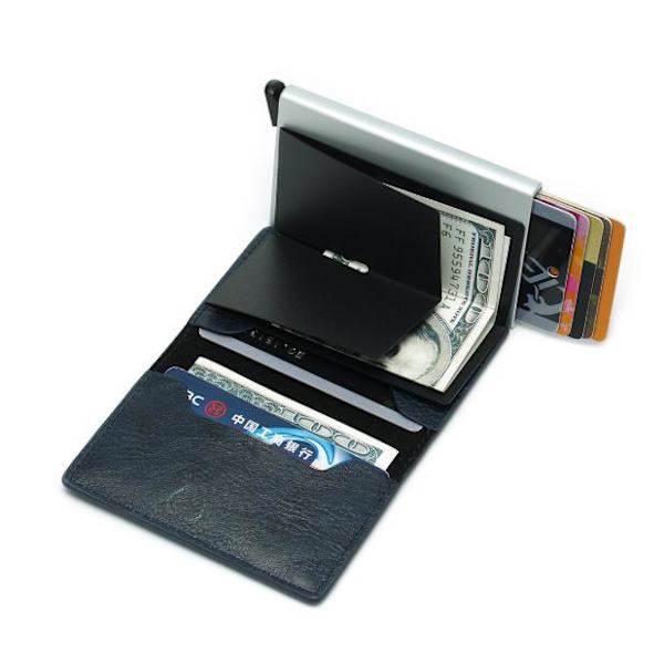 PopUp Smart card holder pushes forward 8 cards RFID-NFC Secure Black Svart Utan Knapp