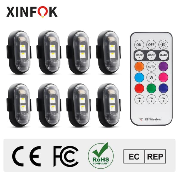 RGB LED-fly Strobelys Motorcykellys LED-blitzposition Trådløst lys Fly Helikopter Advarselslys 6PCS