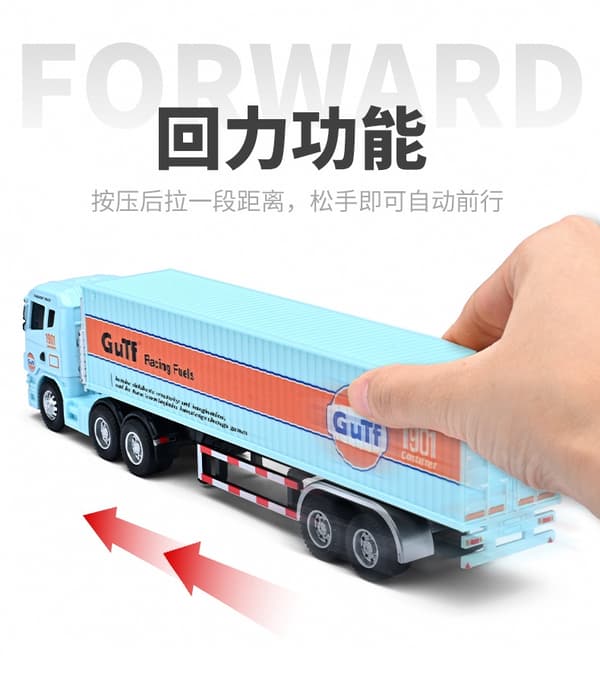 1:64 Liten trailercontainerlastbil Gulf-version Simulering legeringsbilmodell prydnadsleksak Samla pojkleksaker presenter With Box4
