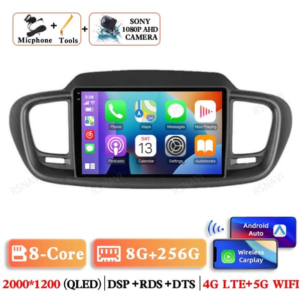 Android 15 Bilradio För Kia Sorento 3 2015 2016 2017 2018 Multimedia BT GPS 5G WIFI Navigation 4G 2K 8G-256G 360 DVR