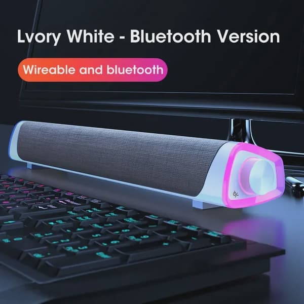 4D Computerhøjttaler Bar Stereolyd Subwoofer Bluetooth Højttaler Til Macbook Laptop Notebook PC Musikafspiller Kablet Højttaler Bluetooth White