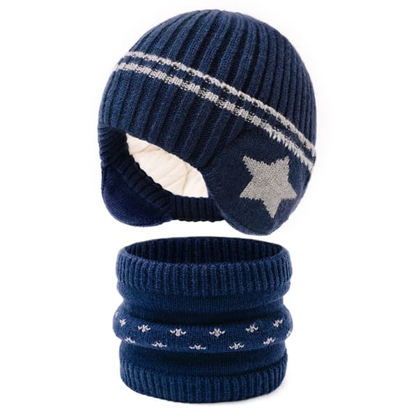 Varmt 2pc Kids Hat & Scarf Set - tyk vindtæt høreværn til efterår og vinter Beige Size One Size
