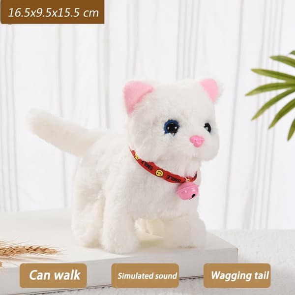 Interactive Walking Kitty Plyslegetøj - Mjauende, logrende hale, nikkende hoved - Perfekt gave til børn Collared cat Grey