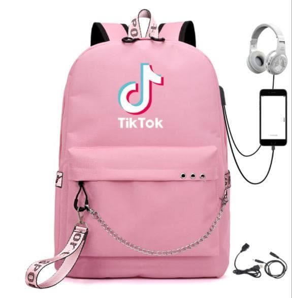 3 Colors TIK-Tok Backpack Waterproof School Bag USB Headphone Jack Green Grön