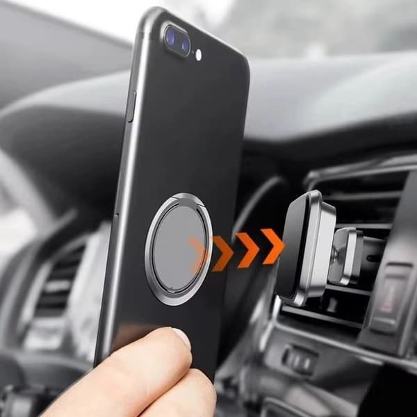 Luksuriøs tynd metalmagnetisk telefonholder til bilmontering med fingerring Silvery