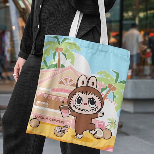 Lisa Same Labubu Canvas Bag Kvinna Söt Tecknad Shopping Handväska Casual Student Axelväska The Monsters Crossbody Väskor love bubu