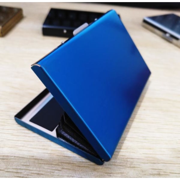 Card holder with compartment - Protects RFID - metal - wallet Blue