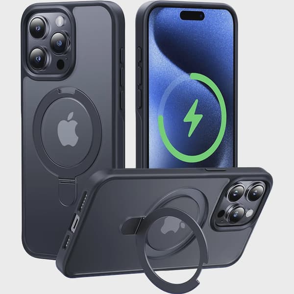 Magnetiskt telefonskal med ringstativ, stöd för iPhone 17 Pro Max 16 15 14 13 12 11 Black Case For iPhone 13