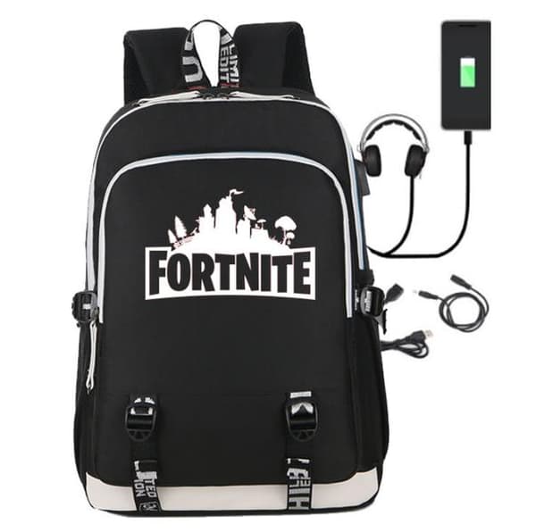 backpack Fortnite - waterproof school bag with USB and Headphone socket Black