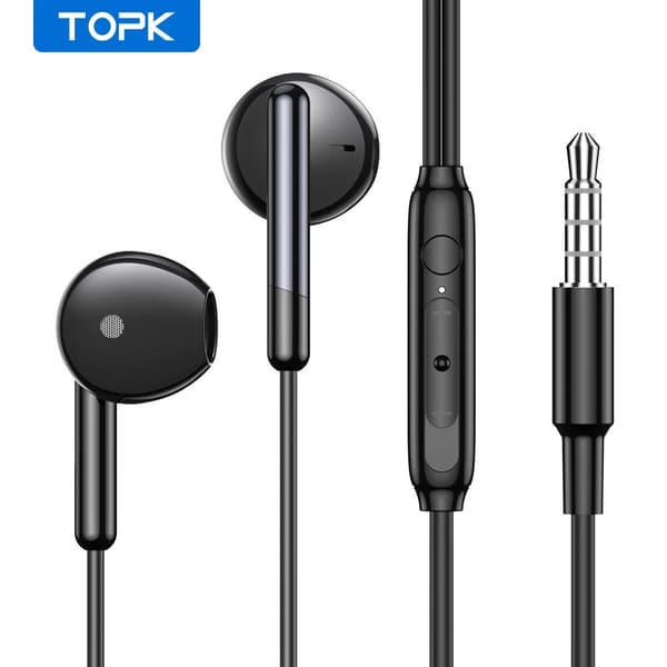 TOPK Hörlurar In-Ear Volymkontroll med Mikrofon 3,5 mm Jack Universal för iPhone Android White F22
