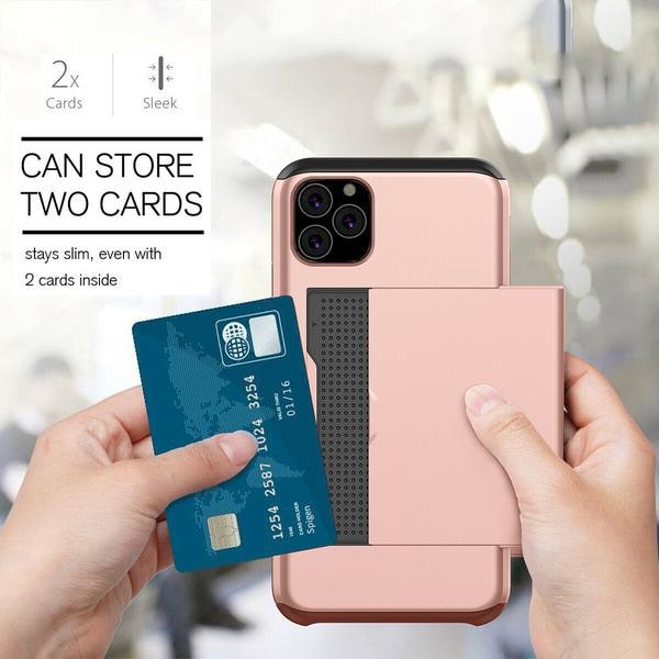 iPhone 11 Shockproof Cover with Card Compartment 5 Color Wallet Silver Till iPhone 11 Silver