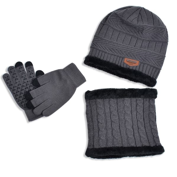 Varm vinter mössa för barn, halsduk, handskar set med plyschfoder för åldrarna 4-10 - halkfri design Gray