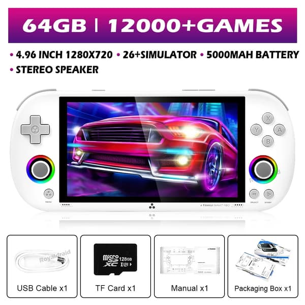128G 256G Trimui Smart Pro Handheld Game Console 4,96''IPS-skärm Linux System Joystick RGB Lighting 64G White