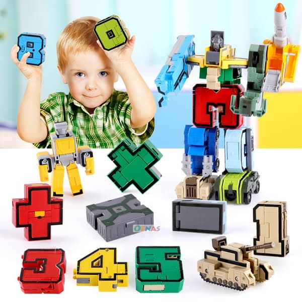 GUDI Transforming Robot Car Model - Educational Alfabet & Math Action Figur Leksak för barn 4pcs ABCD NO BOX