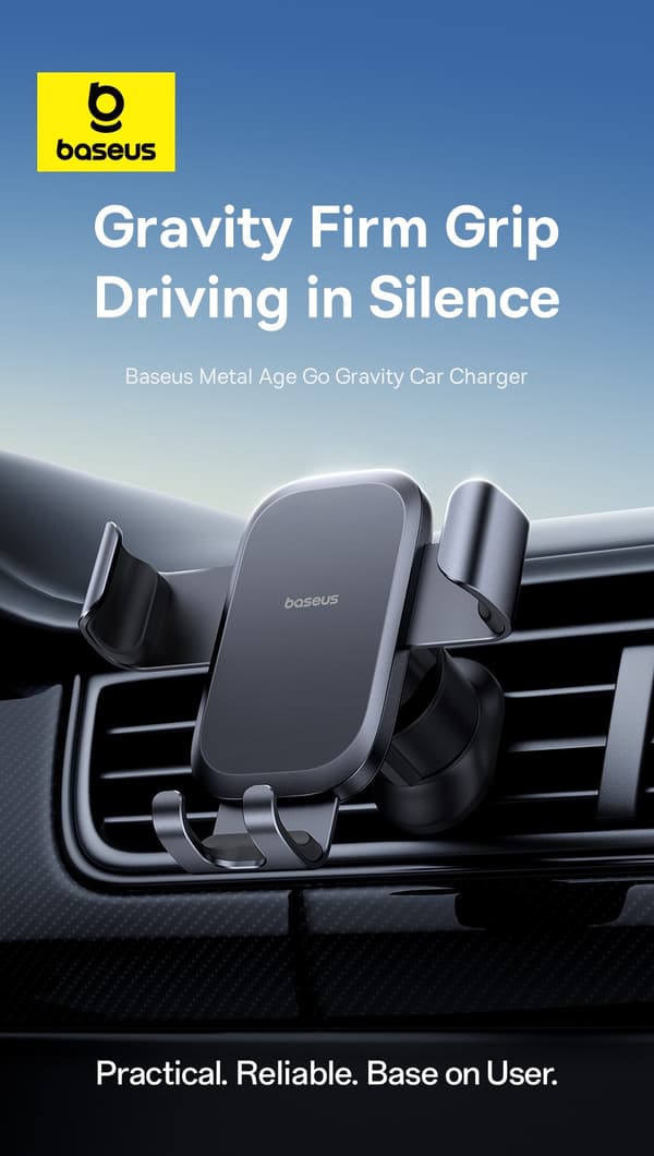 Baseus Metall Gravity Bilhållare Luftventil Stativ för iPhone Xiaomi Samsung Huawei Realme Black