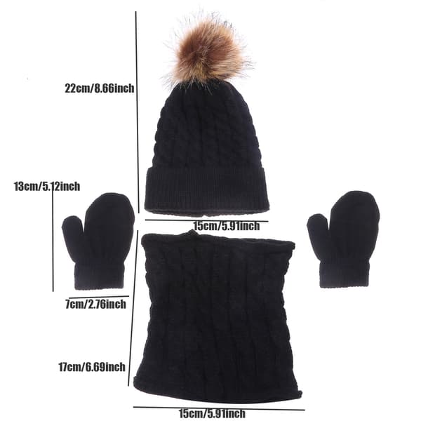 3st Barn Vintermössa Scarf Vantar Set - Småbarn stickade varma handskar för pojkar och flickor utomhusbruk Black Size One Size