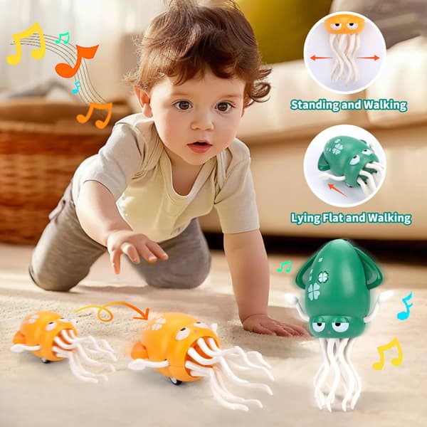 2025 Interactive Dancing Squid Toy for Toddlers - Light, Music & Tummy Time Fun Present Pink with box