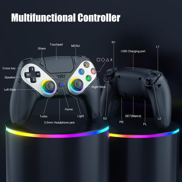 Controller til Playstion5/PS5 Pro/Slim/PC Gamepads Trådløs med RGB Hall-effekt Turbo Vibration Programmerbar Knap Spil Joystick Blue