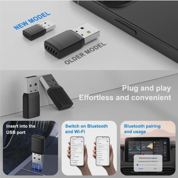 Carplay trådløs adapter Android Auto 2 i 1 Smart Dongle 5G WIFI til iPhone Android telefon til Volvo Benz MG Kia Chery VW black
