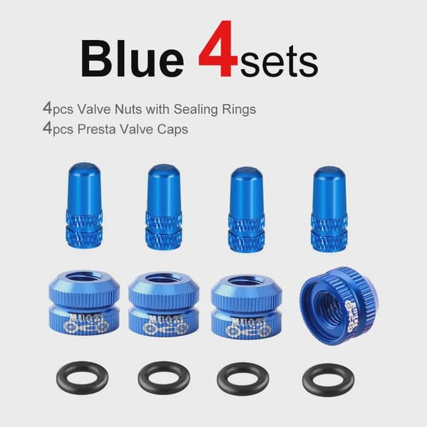 2-6 set Presta-ventilmutter och lock för MTB-vägcykel slanglösa däckskyddsskruvar Blue 4sets