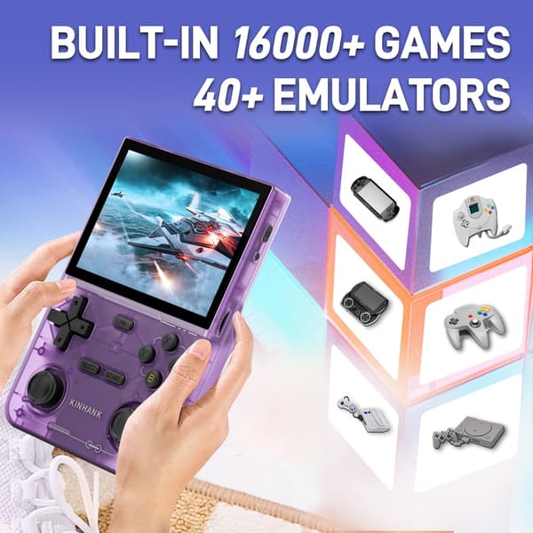 KINHANK Open Source K36 Retro Handheld Video Game Console 16000 Spel för PS1/PSP/DC/N64/SS 500nit 3 Black