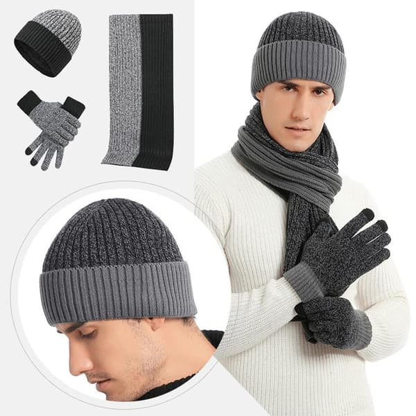 Unisex vinterhatte, tørklæde og handskersæt - strikket uldtilbehør til par black Size One Size