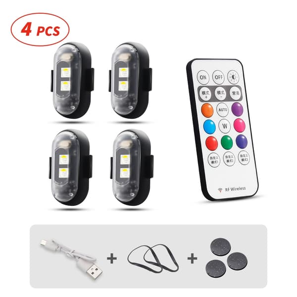 RGB LED-fly Strobelys Motorcykellys LED-blitzposition Trådløst lys Fly Helikopter Advarselslys 4pcs