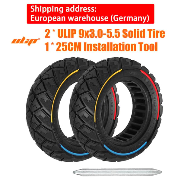 Ulip 9x3.0-5.5 Offroad Solid Slanglöst Däck 9" Punkteringssäkert för 2024 Kukirin G2 Pro Scooter 1Set from EU