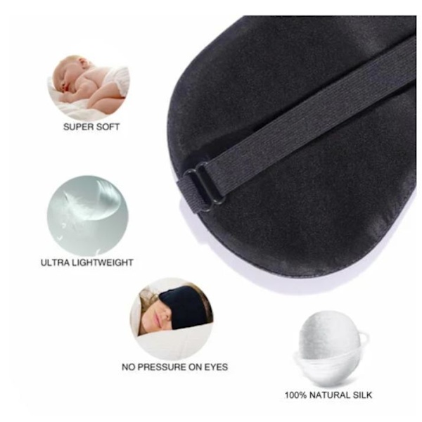 SOVMASK ÖGONMASK 100% SILKE SVART