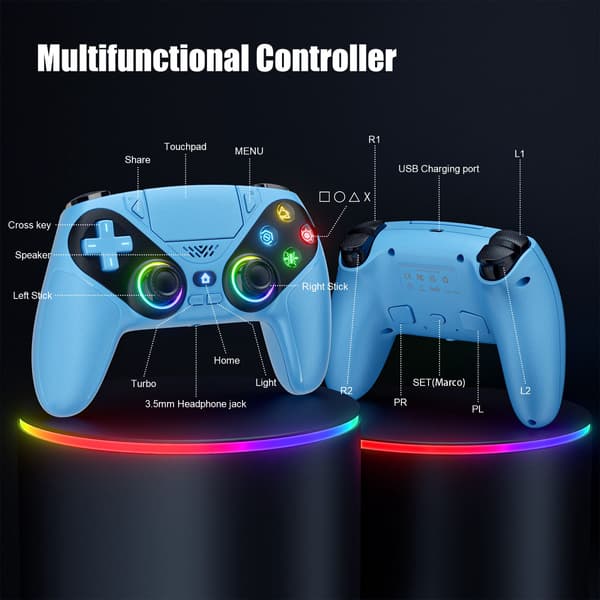Trådløs controller til PS5/PS5 Pro/PS5 Slim/PC med Hall Joystick, dobbelt vibrations-gamepad, Turbo Dual Sense-programmering blue