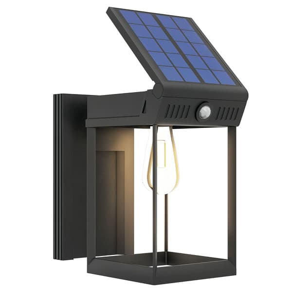 Havelampe med solcellepanel, udendørslampe, solcellelampe, stænksikker, bevægelsessensor, 14 cm x 24 cm x 24 cm, sort