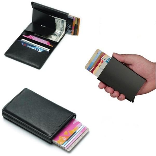 Svart RFID Skydd Plånbok Korthållare 5st Kort (Äkta Läder) Black