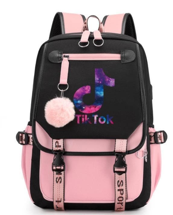 TIK-Tok Backpack waterproof school bag with USB Headphone jack Pink Pink Rosa
