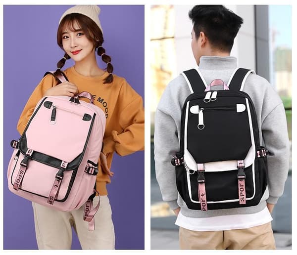 TIK-Tok Backpack waterproof school bag with USB Headphone jack Pink Pink Rosa