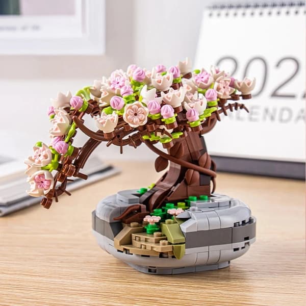 Bonsai byggstenar Cherry Blossom Tree Model - Krukblomma Heminredning Leksak för barn Presenter Sakura tree potted No Box