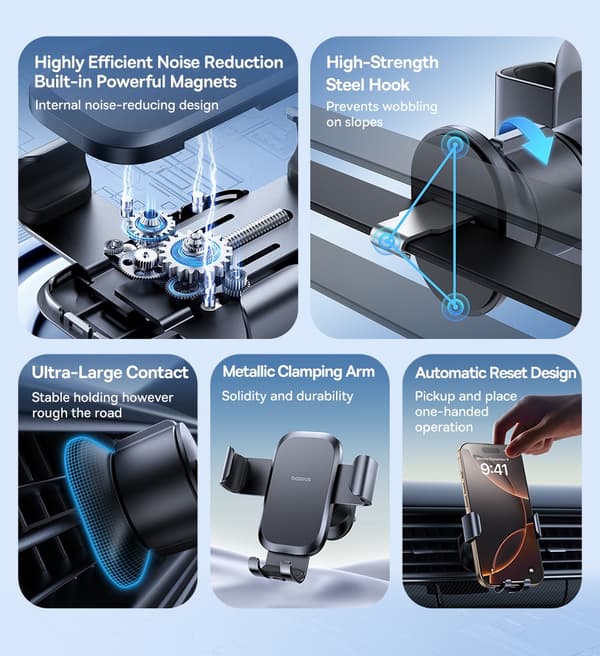 Baseus Metal Gravity Bilholder Luftventilatorstativ til iPhone Xiaomi Samsung Huawei Realme Black