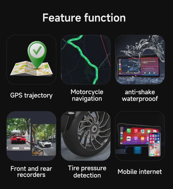 8,1 tums motorcykelnavigationsskärm Trådlös CarPlay Android Auto 2K HD IPX8 Vattentät M782-TMPS-controller