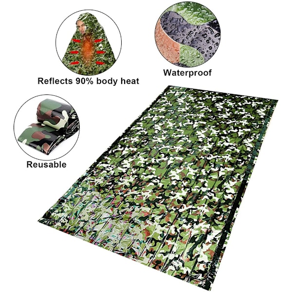 Nødsovepose med fløjte - varmeisolerende, vandtæt og let - perfekt til overlevelse, camping og vandreture Camouflage Yellow