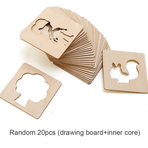 20 st Montessori-barn ritleksaker Trä DIY-målningsschabloner Set Hantverksleksak Målarpussel Pedagogiska leksaker för barn Present Random 20pcs