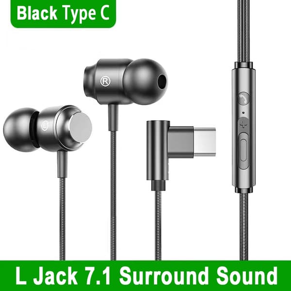 Universella trådbundna hörlurar 3,5 mm AUX/digitala typ C 9D HIFI-ljud in-ear-hörlurar spelheadset för iPhone Huawei Android Black 3.5mm